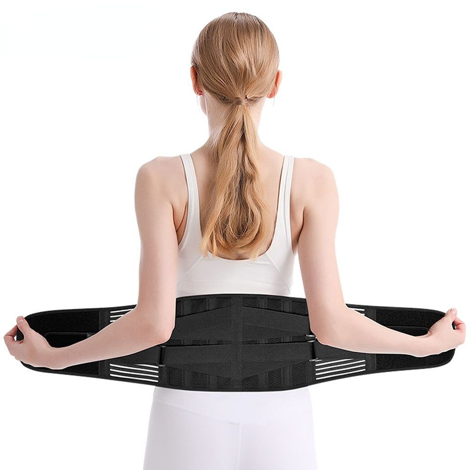 (Black)Breathable Waist Braces Back Support Belt Anti-skid Lumbar Support Belt With 16-hole Me JIN