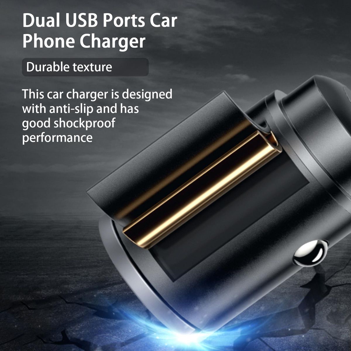Car Phone Charger Dual Ports Car USB Charging Adapter Black