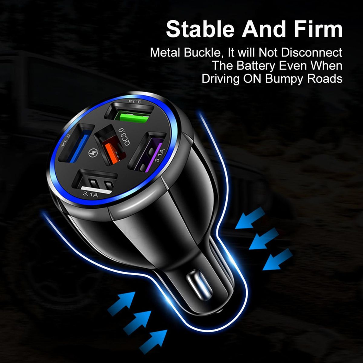 USB Charger 5 Ports Car Phone Charger Black