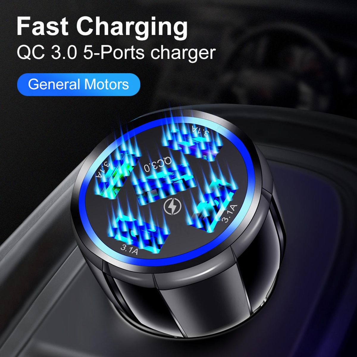 USB Charger 5 Ports Car Phone Charger Black