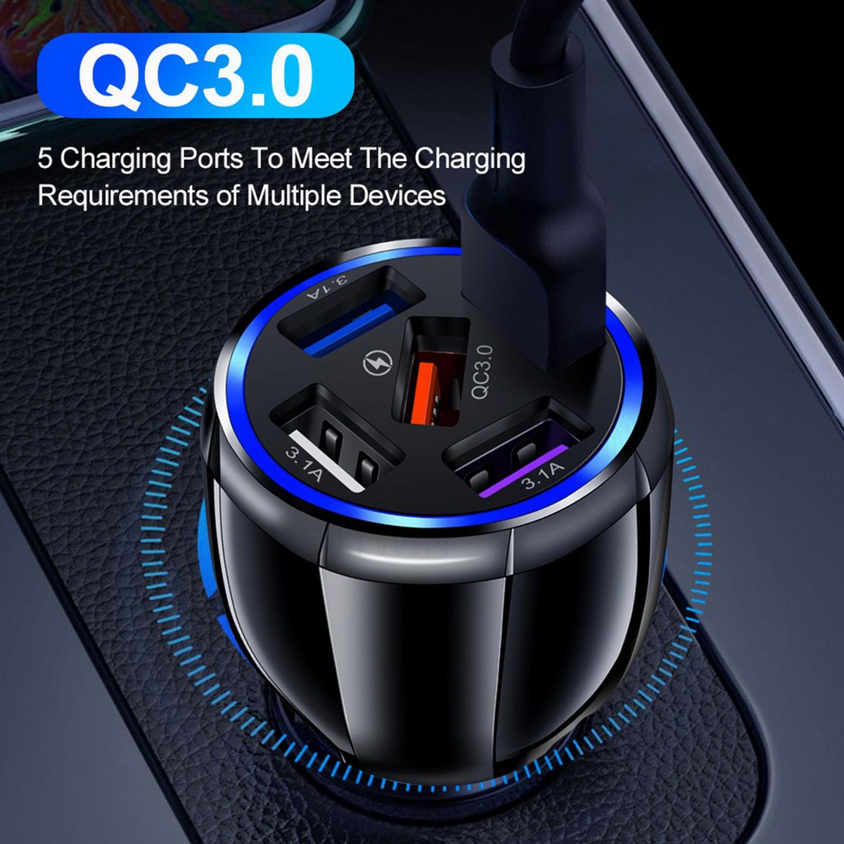 USB Charger 5 Ports Car Phone Charger Black