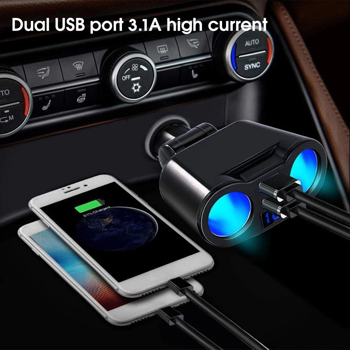 Power Charger Splitter Car Charger Power Adapter Car Styling Black