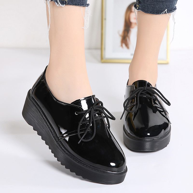 Ladies Fashion, Comfortable And Casual All-match British Leather Shoes-Black