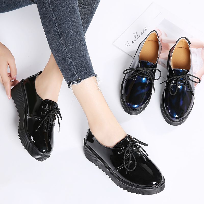 Ladies Fashion, Comfortable And Casual All-match British Leather Shoes-Black