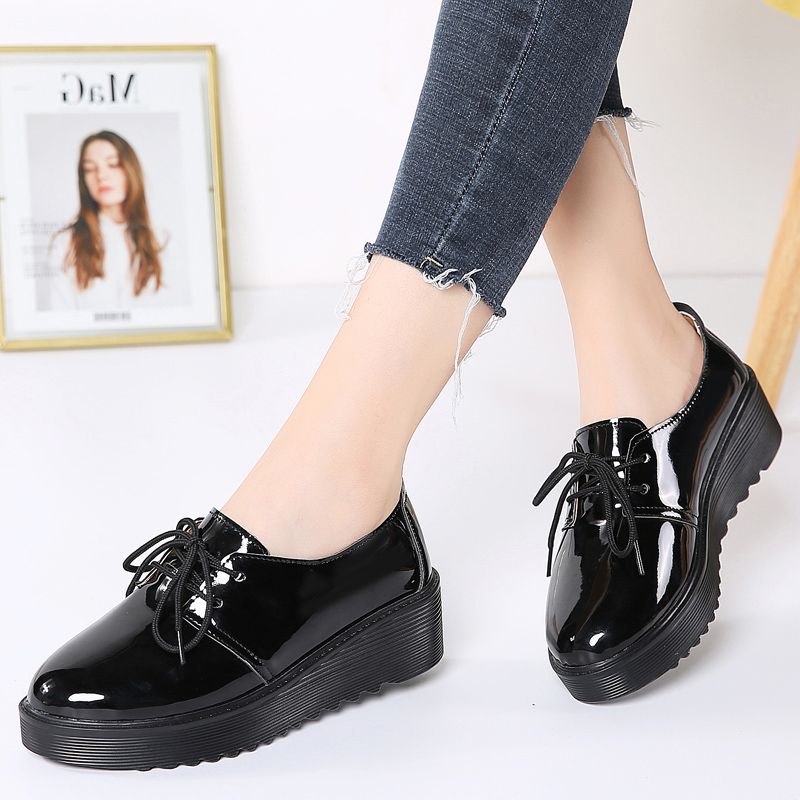 Ladies Fashion, Comfortable And Casual All-match British Leather Shoes-Black