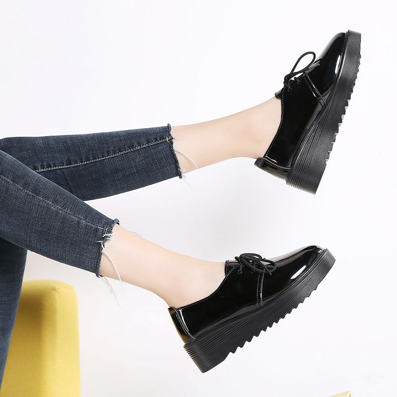 Ladies Fashion, Comfortable And Casual All-match British Leather Shoes-Black