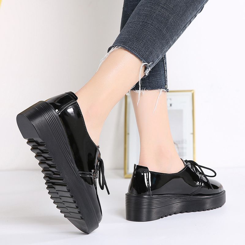 Ladies Fashion, Comfortable And Casual All-match British Leather Shoes-Black