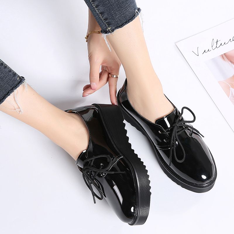 Ladies Fashion, Comfortable And Casual All-match British Leather Shoes-Black