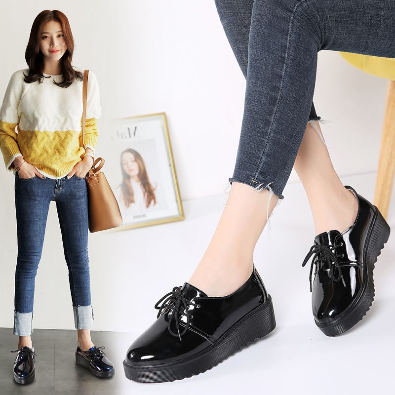 Ladies Fashion, Comfortable And Casual All-match British Leather Shoes-Black