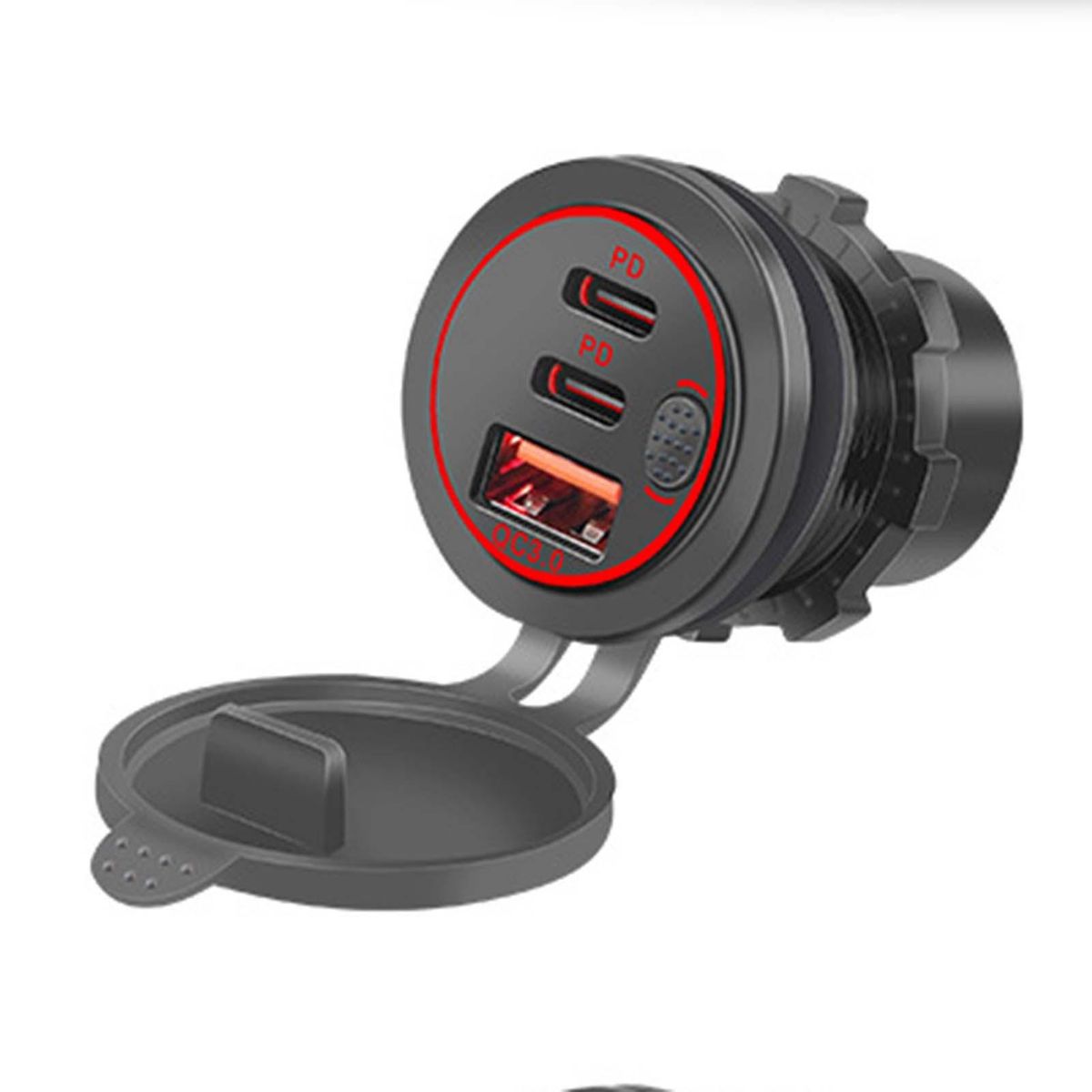 USB Car Charger Three Port Fast Car Adapter Red