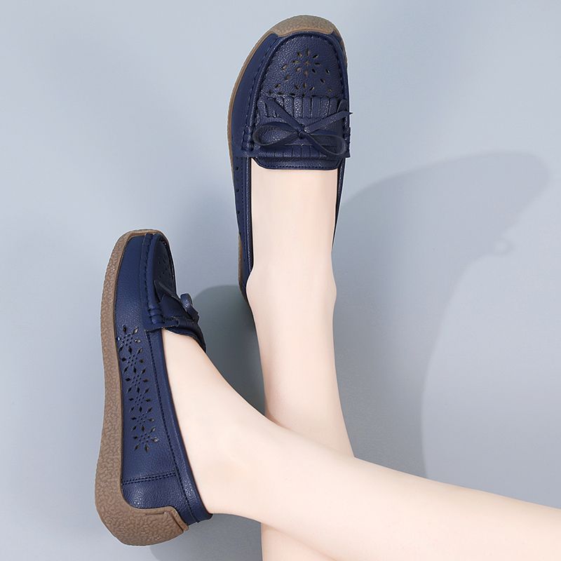 EUR Size 35-44 NEW Women Shoes Oxford Flats Shoes Woman Soft Bottom Cow Leather Women Flats Cut-Outs Summer Hollow Women's Loafers Female Solid Fashion Comfy Slip On Casual Shoes Ladies Ballet Flats Blue