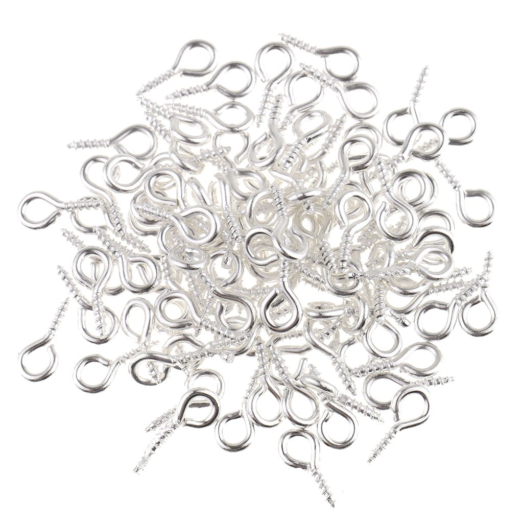 200x Silver Metal Hoop Eye Pins Screws Findings For Jewelry Making