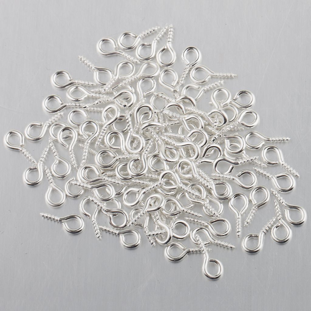 200x Silver Metal Hoop Eye Pins Screws Findings For Jewelry Making