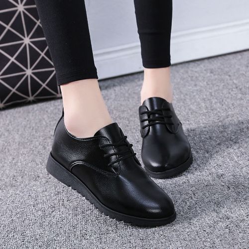 Women's Soft Casual Leather Shoes Lady Flats - Black