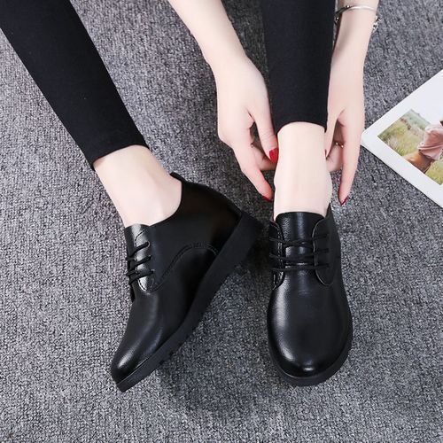Women's Soft Casual Leather Shoes Lady Flats - Black