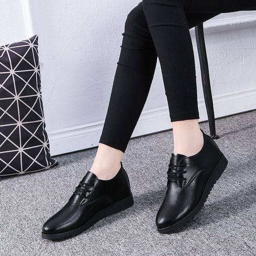 Women's Soft Casual Leather Shoes Lady Flats - Black