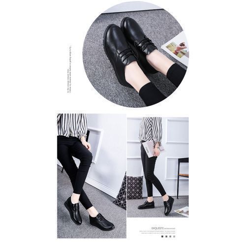 Women's Soft Casual Leather Shoes Lady Flats - Black