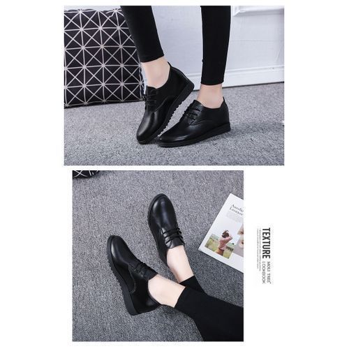 Women's Soft Casual Leather Shoes Lady Flats - Black