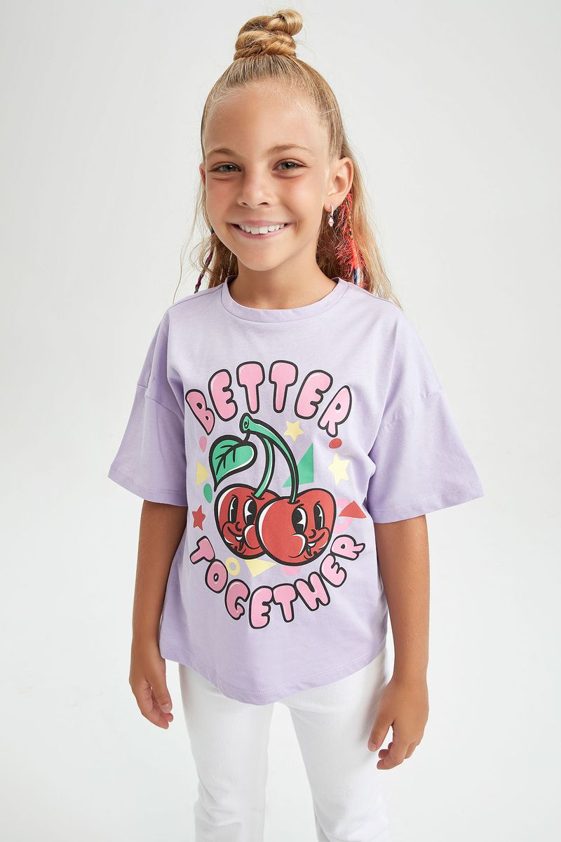Girl - Regular Fit Knitted Short Sleeve Body - Purple
