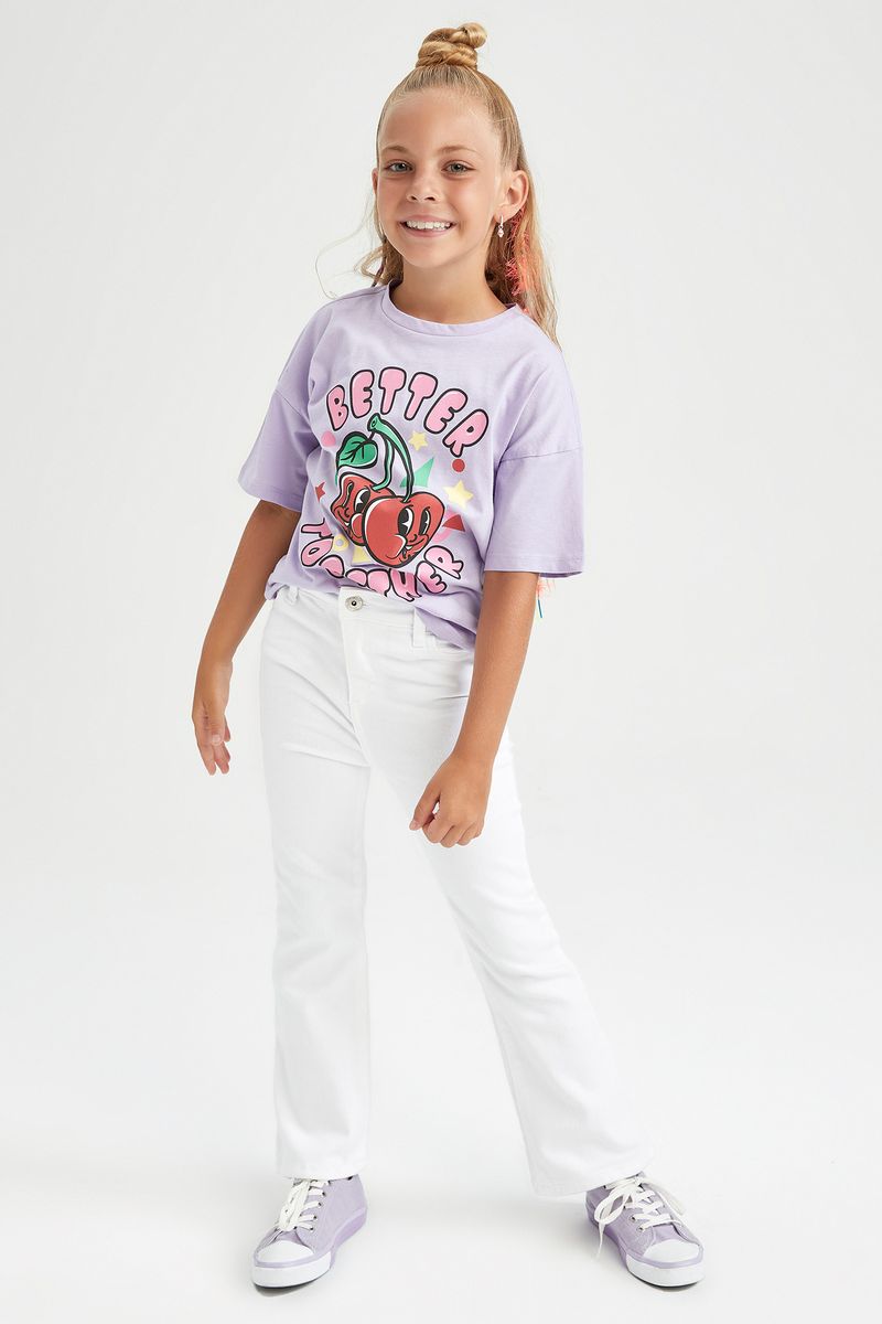 Girl - Regular Fit Knitted Short Sleeve Body - Purple
