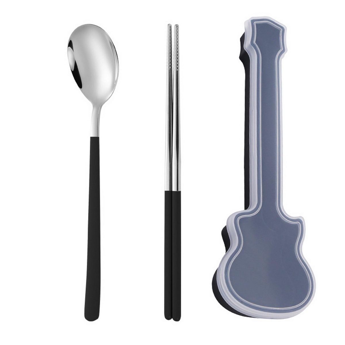 1 Set Spoon Spoon with Guitar-shaped Storage Box Black