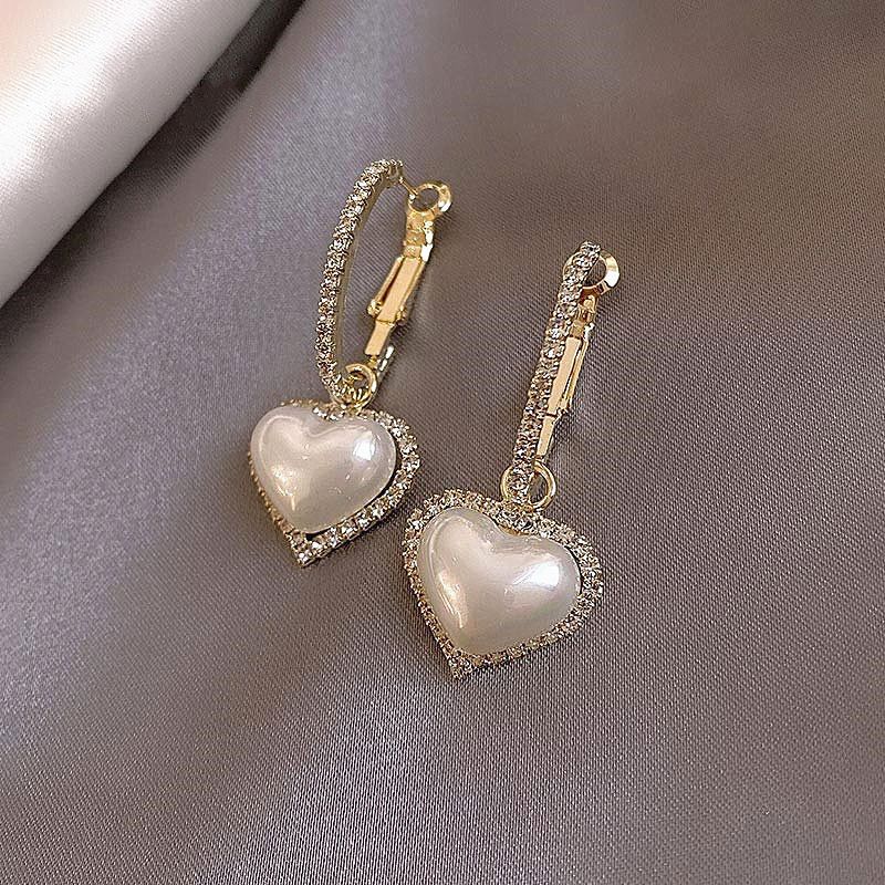 Heart Pearl Bridal Wedding Drop Dangle Earrings For  Women And Ladies