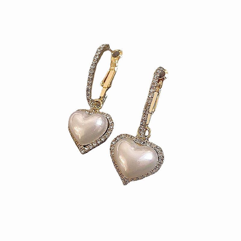 Heart Pearl Bridal Wedding Drop Dangle Earrings For  Women And Ladies