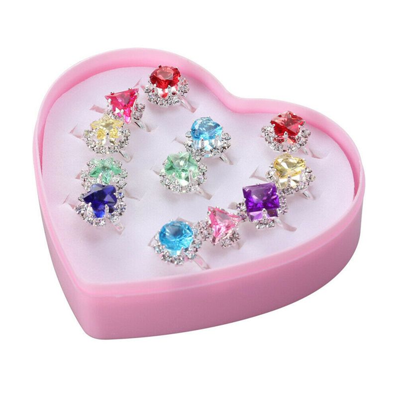 12X Kids Child Girl Diamate Ring Set Adjustable Crystal Rings Costume Jewellery