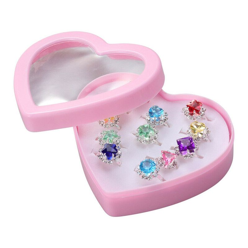 12X Kids Child Girl Diamate Ring Set Adjustable Crystal Rings Costume Jewellery