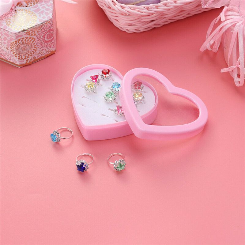 12X Kids Child Girl Diamate Ring Set Adjustable Crystal Rings Costume Jewellery