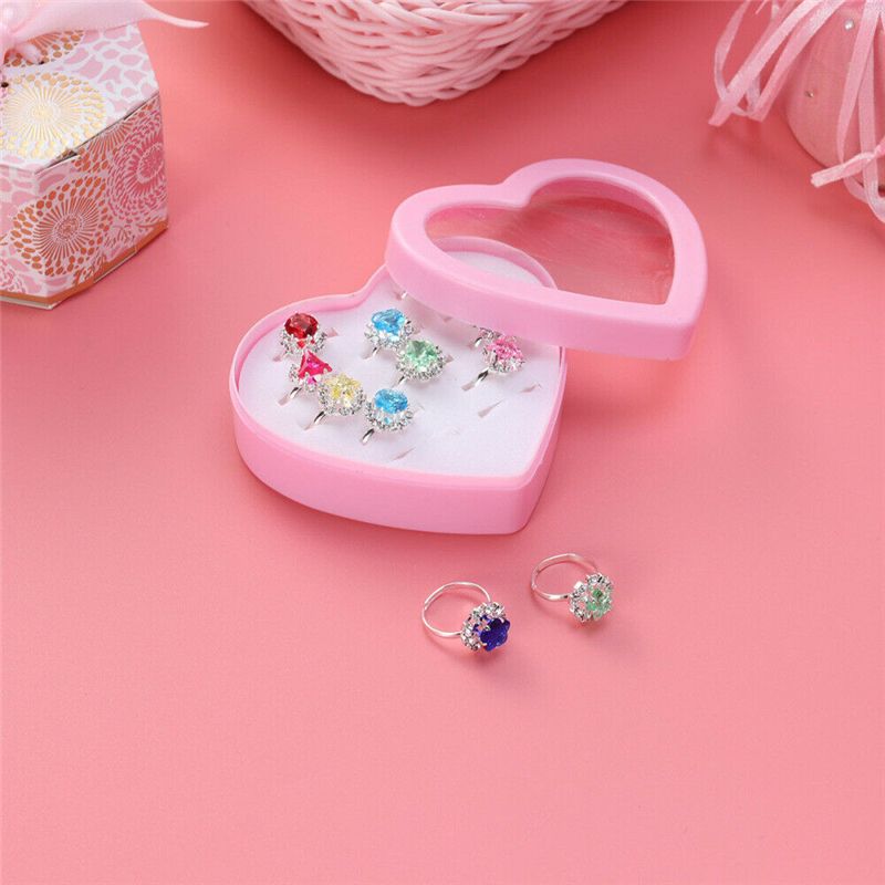 12X Kids Child Girl Diamate Ring Set Adjustable Crystal Rings Costume Jewellery