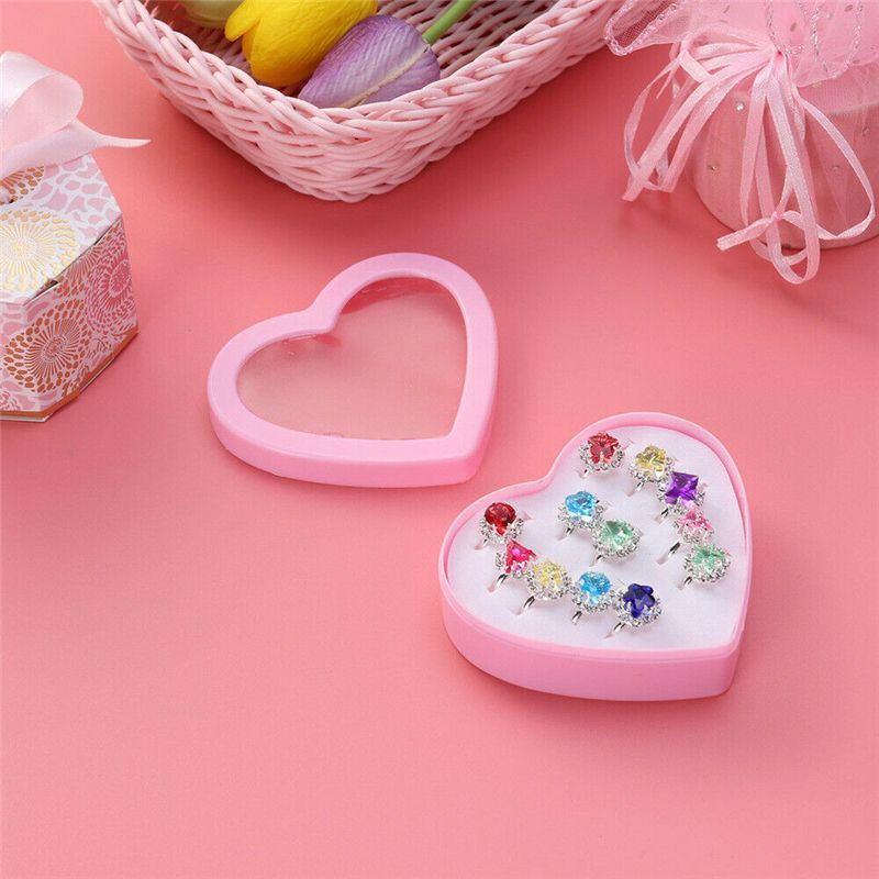 12X Kids Child Girl Diamate Ring Set Adjustable Crystal Rings Costume Jewellery