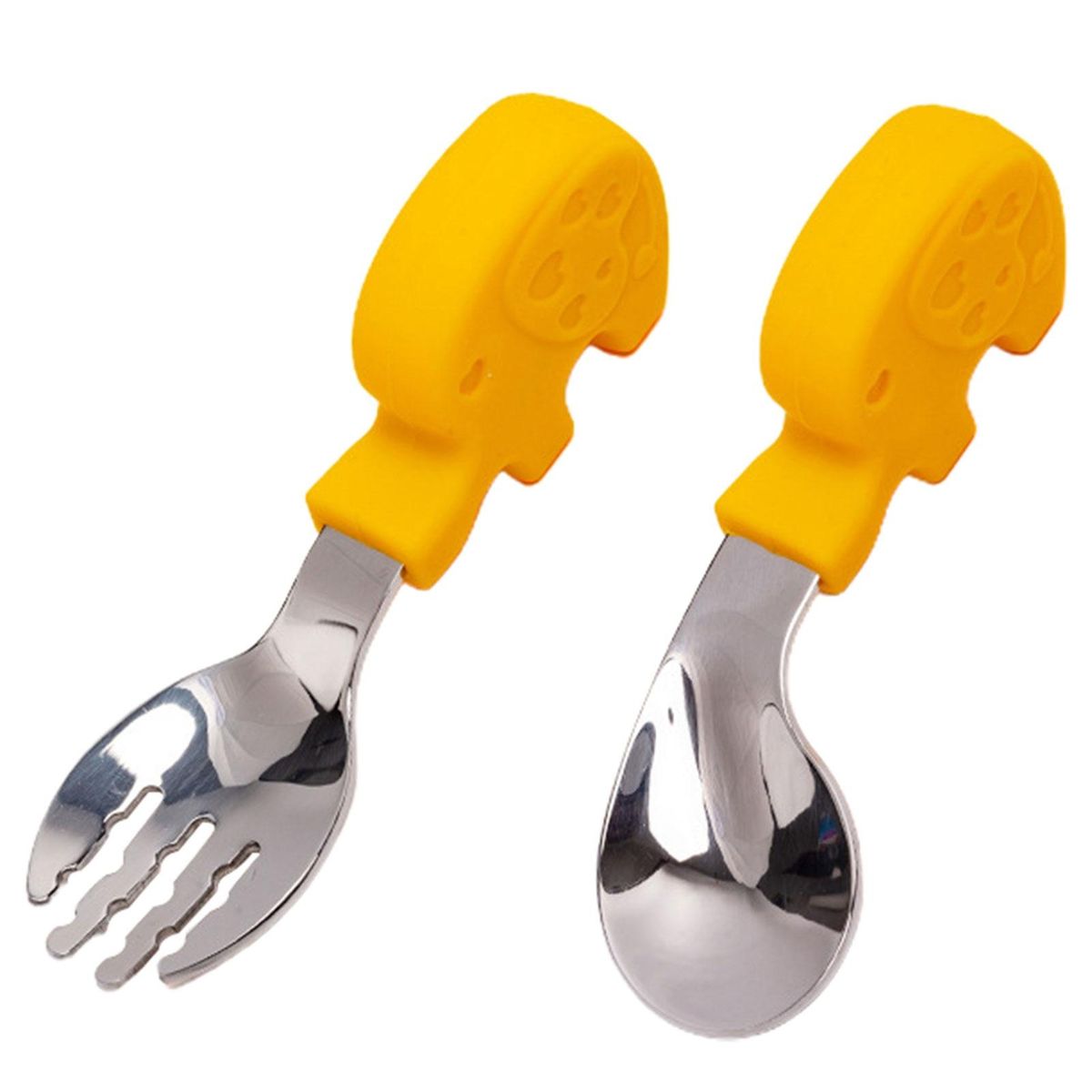 1 Set Baby Fork Spoon Little Elephant Zebra Baby Training Fork Spoon Yellow