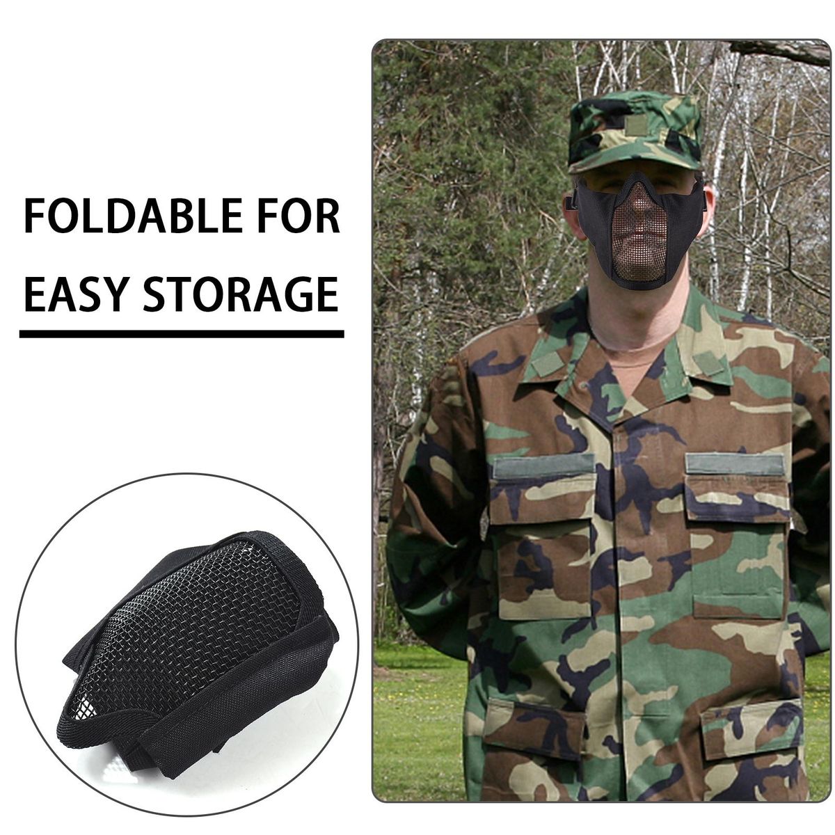 Foldable Airsoft Mesh Mask Outdoor Hunting Protective Face Mask with Baseball Cap
