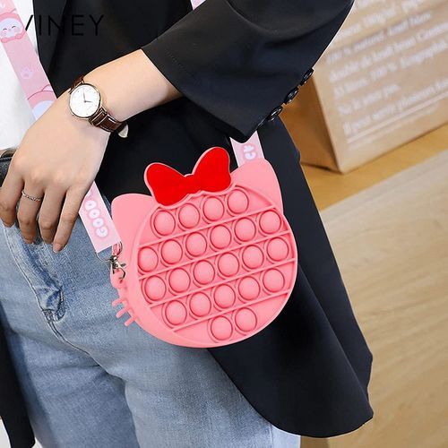 Pop Shoulder Bag Fidget Toy Pink Cute Cat Pop Fidget Bag