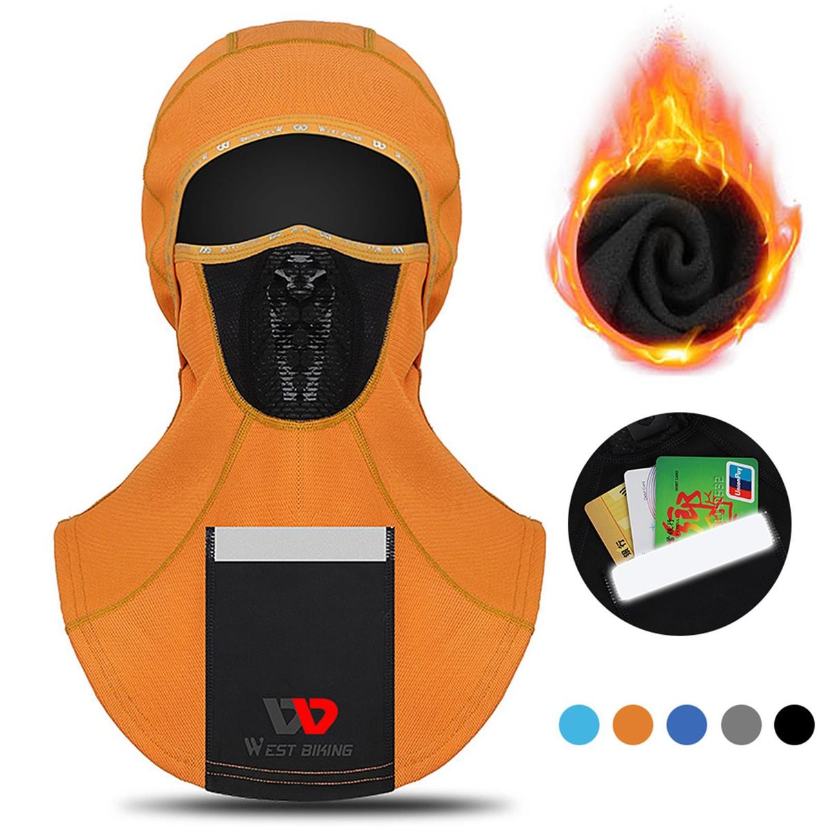 Breathable Windproof Face Cover with Pocket Men Women Reflective Face Mask Warm Outdoor Neck Sleeve Autumn Winter Neck Scarf Sport Mask Motorbike Cycling Head Cap  for Cycling Skiing Motorbiking Climbing