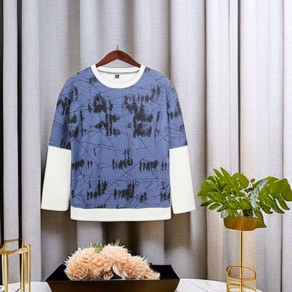Mens Casual Cotton Autumn Loose Long Sleeve Shirts Sportwear Sweatshirt-Blue