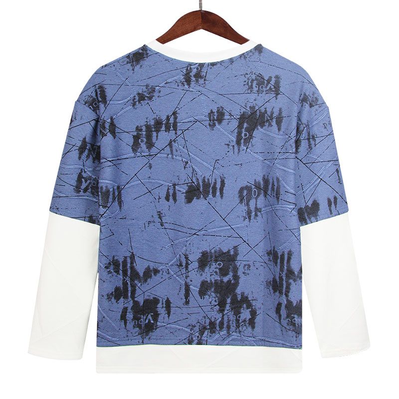 Mens Casual Cotton Autumn Loose Long Sleeve Shirts Sportwear Sweatshirt-Blue