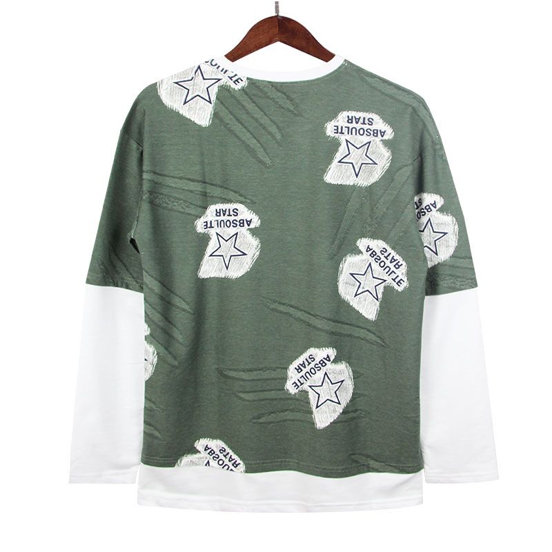 Mens Casual Cotton Autumn Loose Long Sleeve Shirts Sportwear Sweatshirt-Green