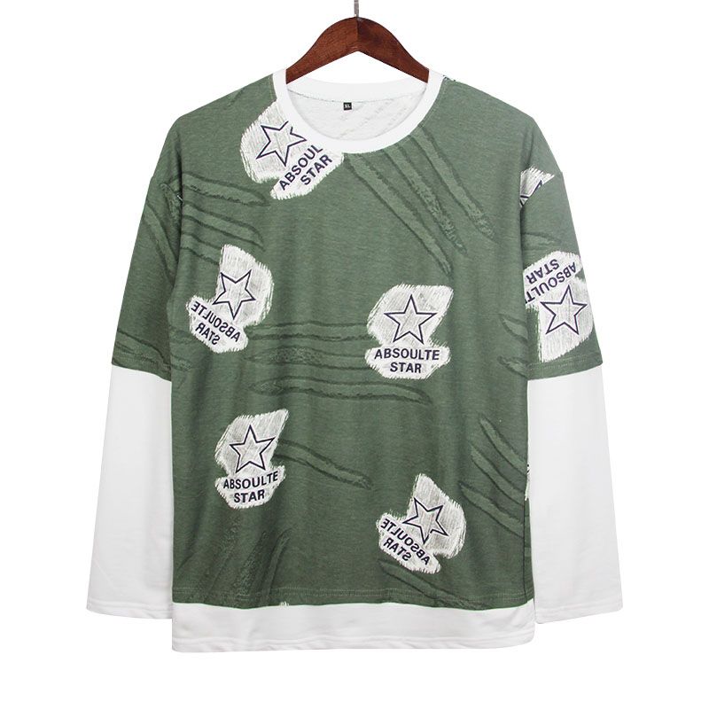 Mens Casual Cotton Autumn Loose Long Sleeve Shirts Sportwear Sweatshirt-Green
