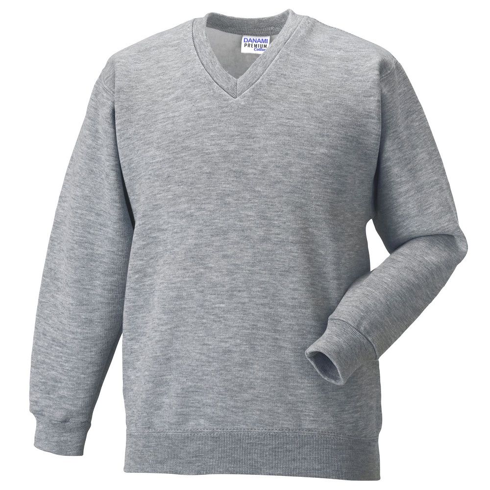 Plain V Neck Sweatshirt- Light Grey
