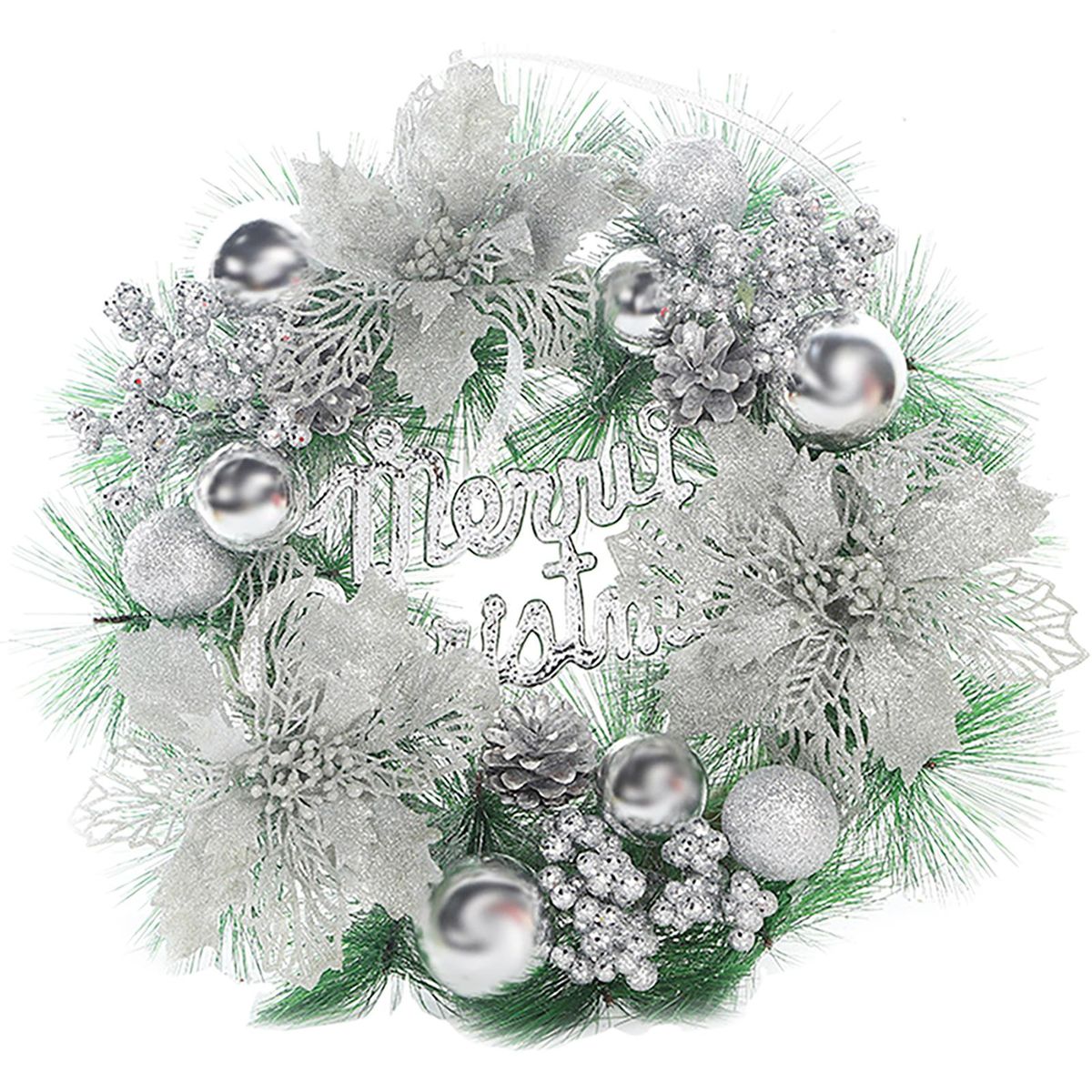 300mm Round Garland H-anging Ornament Wreath Decoration Christmas Decor Xmas Tree Ornaments Festival Holiday Home Daily Use