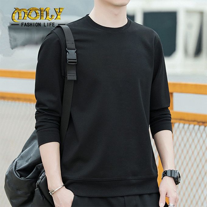 Men's Casual Sports Round Neck Sweatshirt T-shirt - Black