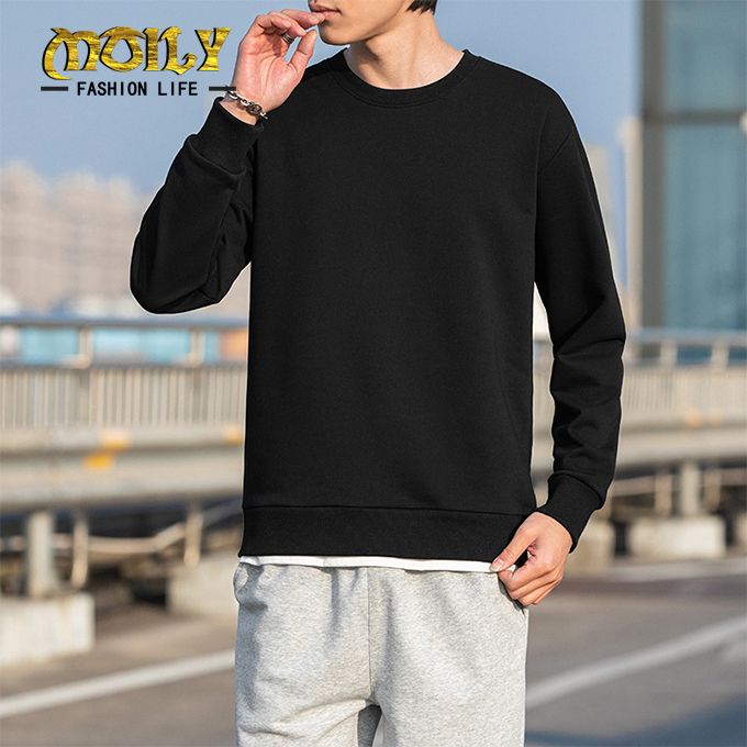 Men's Casual Sports Round Neck Sweatshirt T-shirt - Black