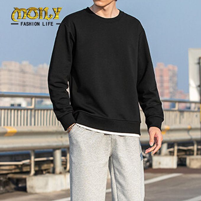 Men's Casual Sports Round Neck Sweatshirt T-shirt - Black