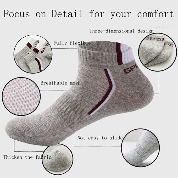 5 Pairs - Men's Cotton  Mesh Breathable Sports Ankle Socks