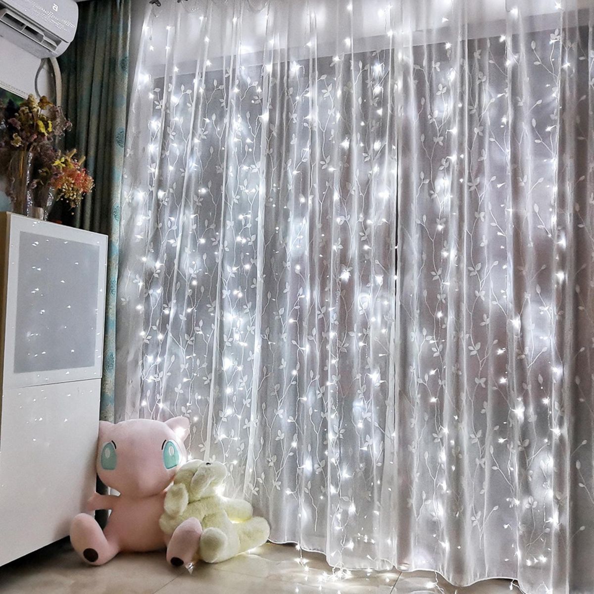 10 X 3FT 100LEDs Curtain String Lights Curtain Fairy Lights Christmas Decorative Hanging Lights Copper Wire Waterfall Lights with 8 Lights Modes Remote Control for Wedding Party Home