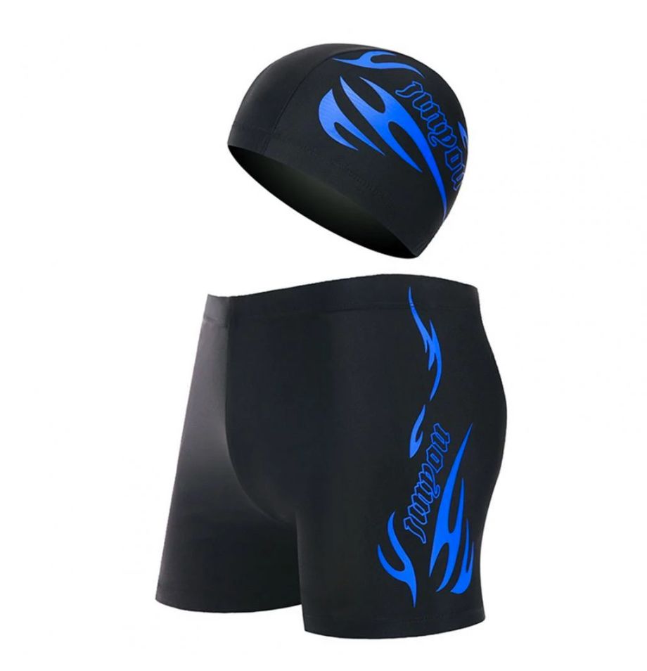 2 Pcs/Set Swimming Trunks With Cap Quick Dry Breathable