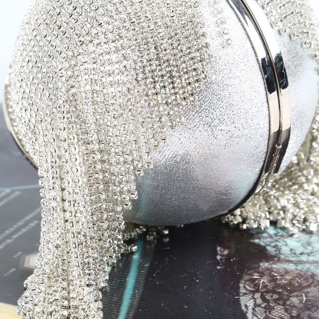 Diamond Tassel Women Party Metal Crystal Clutches Evening Bags(Silver Crystal Bag)