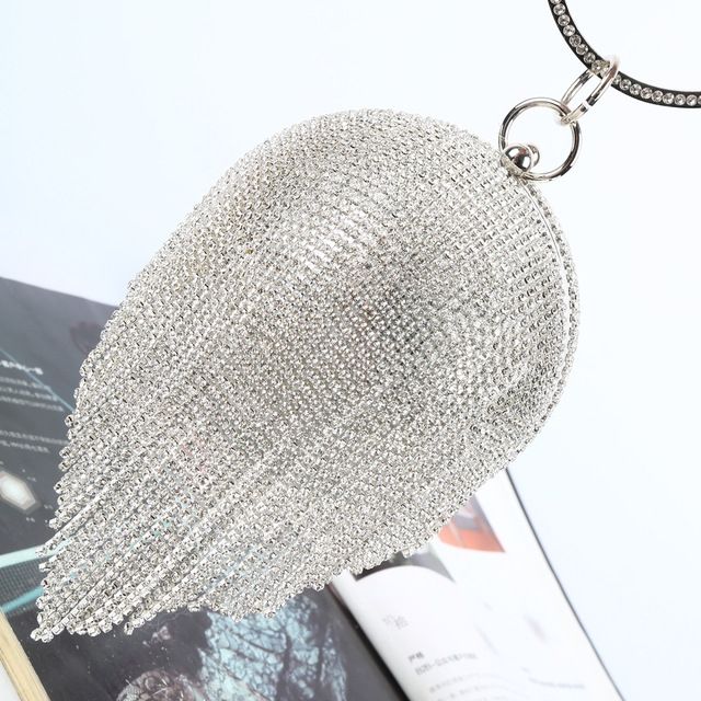 Diamond Tassel Women Party Metal Crystal Clutches Evening Bags(Silver Crystal Bag)